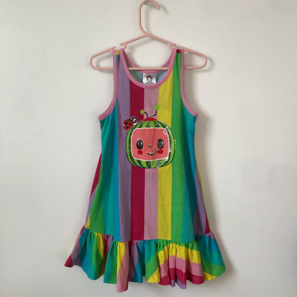 CoComelon Rainbow Striped Tank Top with Pink Trim